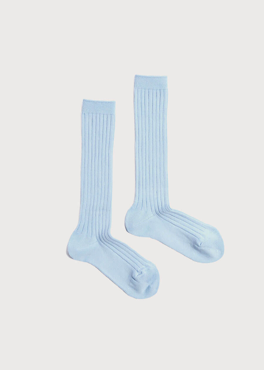 Ribbed Knitted Knee Socks in Light Blue (3mths-10yrs) Socks from Pepa London US