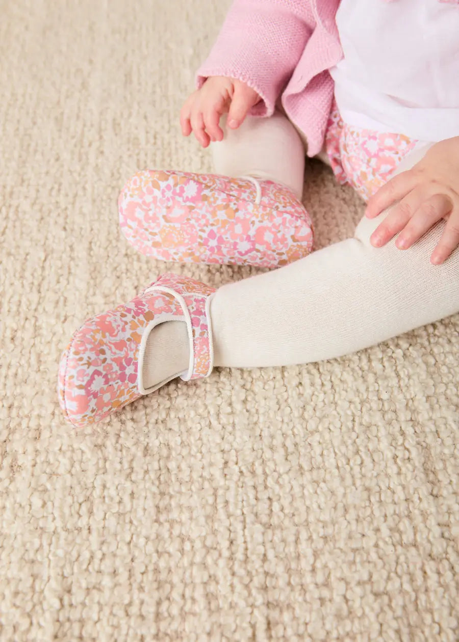 Nellie Floral Mary Jane Pram Shoes in Pink (17-2EU) Shoes from Pepa London US