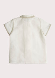 Linen Boys Celebration Shirt White with Beige Piping (4-10yrs) Shirts  from Pepa London US