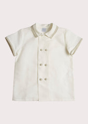 Linen Boys Celebration Shirt White with Beige Piping (4-10yrs) Shirts  from Pepa London US