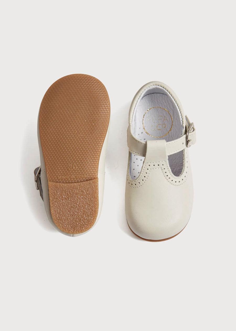 T-Bar Leather Baby Shoes in Ivory (20-24EU) Shoes from Pepa London US