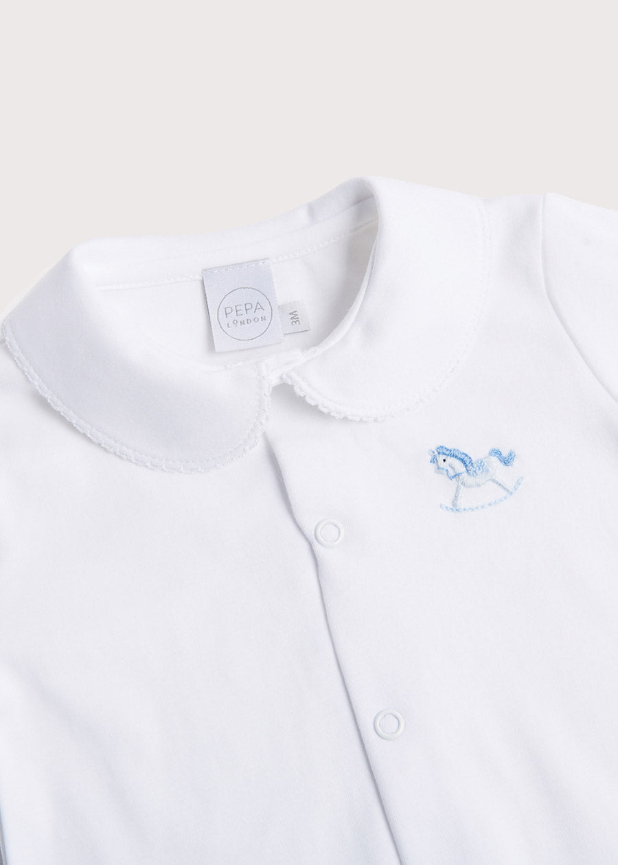 Newborn All-In-One With Rocking Horse Embroidery In Blue (1-6mths) Tops & Bodysuits  from Pepa London US