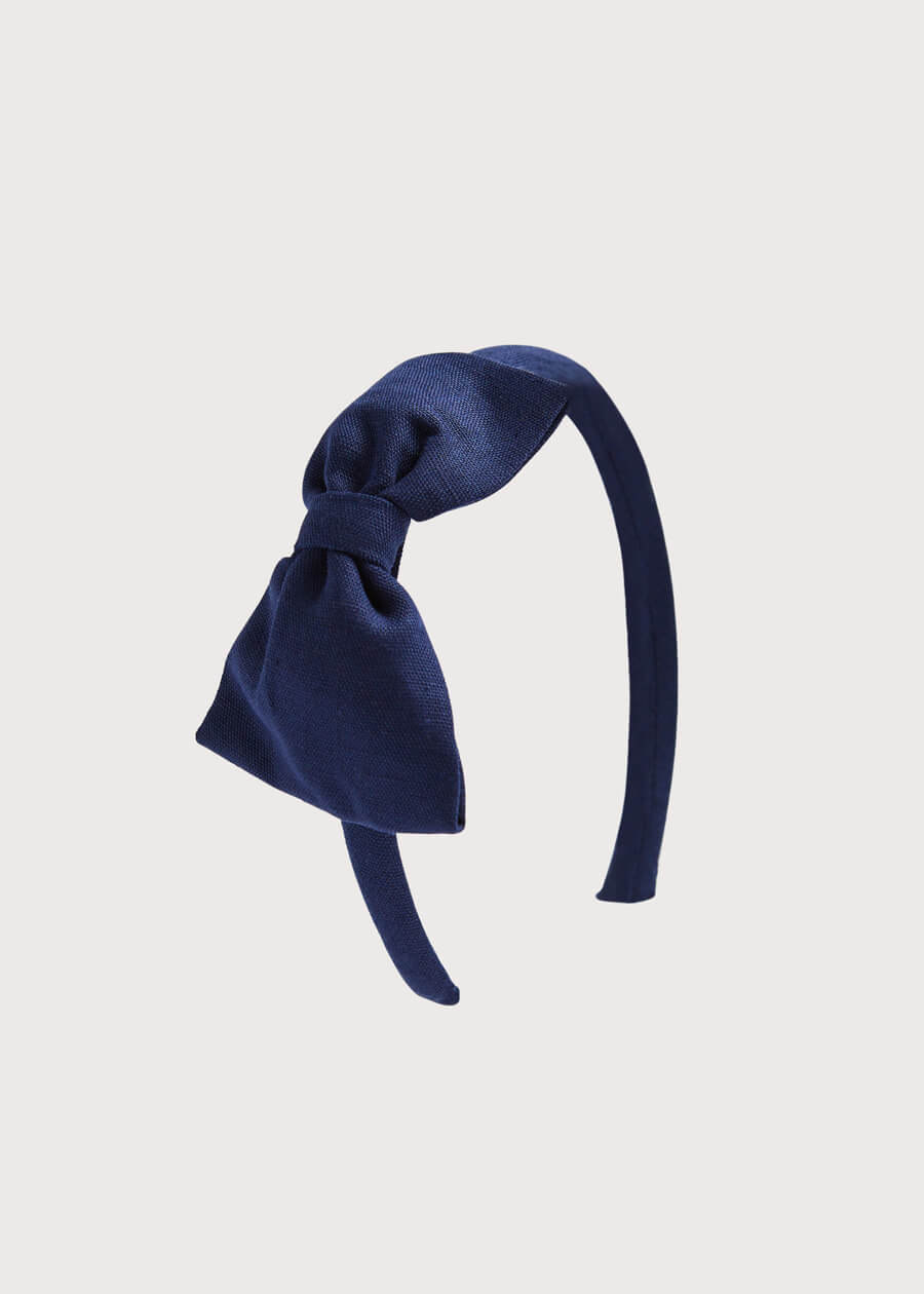 Navy Linen Big Bow Hairband Hair Accessories from Pepa London US
