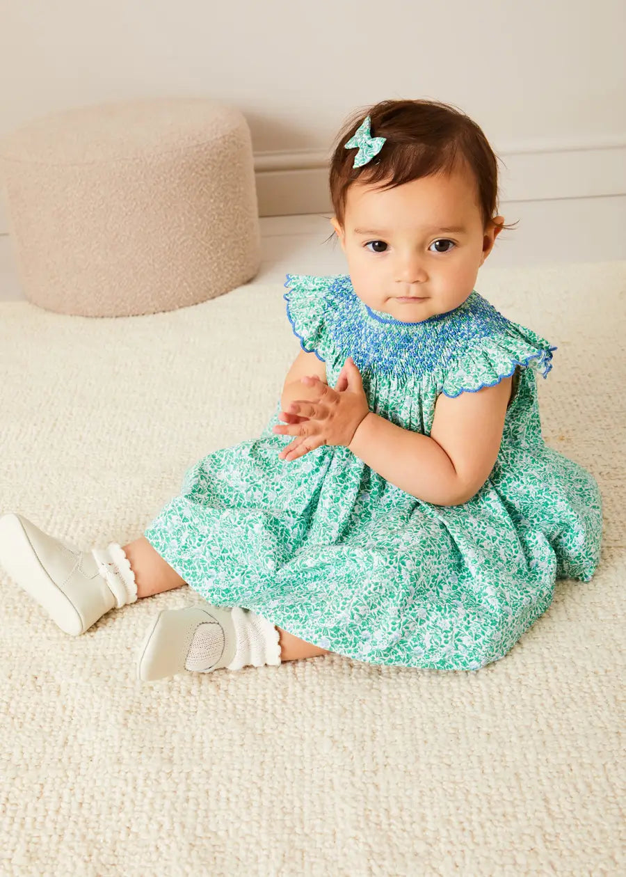 Adelaide Floral Small Bow Hair Clip in Green HAIR ACCESSORIES from Pepa London US