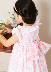 Audrey Toile Hand Smocked Double Breasted Sleeveless Dress in Pink (12mths-10yrs) DRESSES from Pepa London US