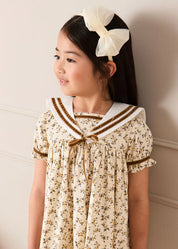 Cora Floral Mariner Collar Velvet Trim Dress in Toffee (18mths-10yrs) Dresses from Pepa London US