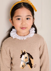 Horse Embroidered Button Detail Jumper in Beige (18mths-10yrs) Knitwear from Pepa London US