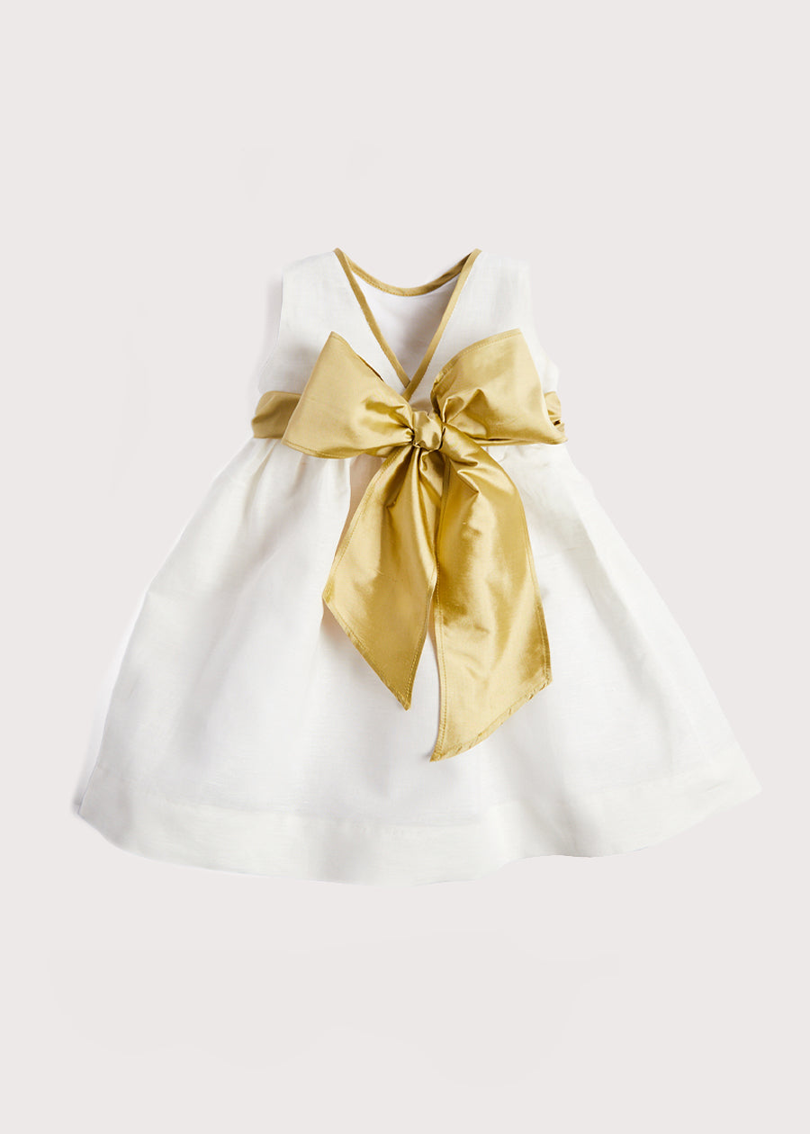 Sleeveless Ivory Flower Girl Dress with Green Silk Sash (6mths-10yrs) Dresses from Pepa London US