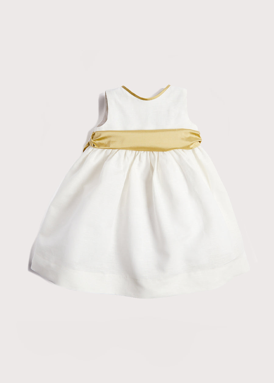 Sleeveless Ivory Flower Girl Dress with Green Silk Sash (6mths-10yrs) Dresses from Pepa London US