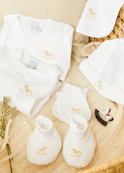 Newborn Booties With Rocking Horse Embroidery Beige (1-3mths) Knitted Accessories from Pepa London US