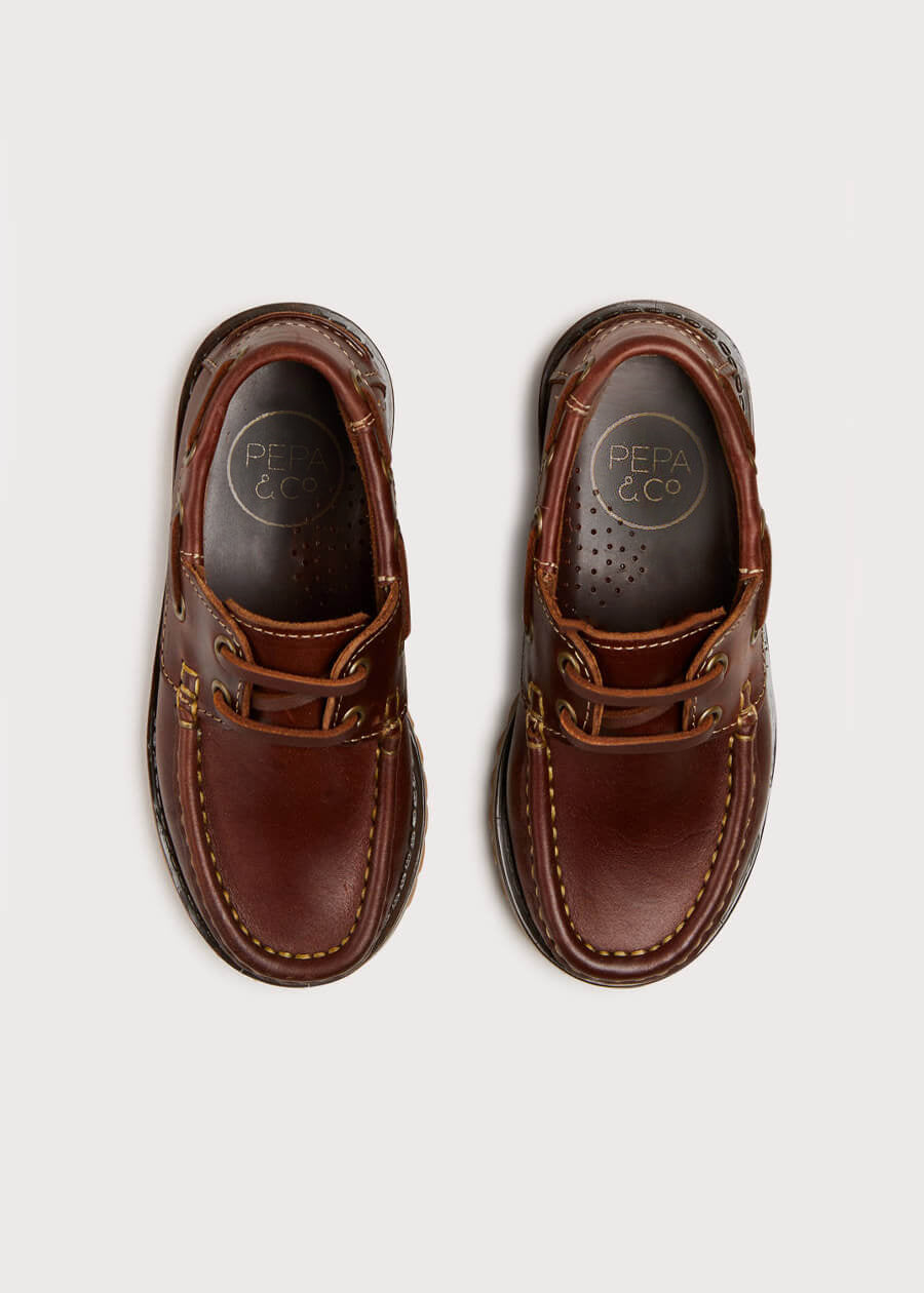 Leather Boat Shoes in Tan (26-34EU) Shoes from Pepa London US