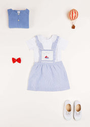 Nautical Striped Boat Embroidered Skirt with Braces in Blue (18mths-4yrs) Skirts from Pepa London US