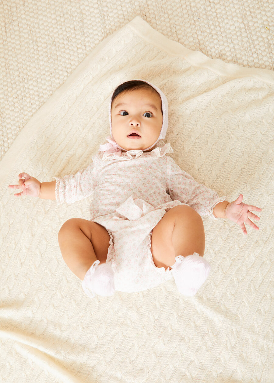 Tilly Floral Print Bloomers With Bow Detail in Pink (1-6mths) Bloomers  from Pepa London US