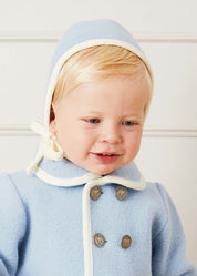 Classic Austrian Contrast Trim Wool Bonnet in Baby Blue (S-L) Knitted Accessories from Pepa London US