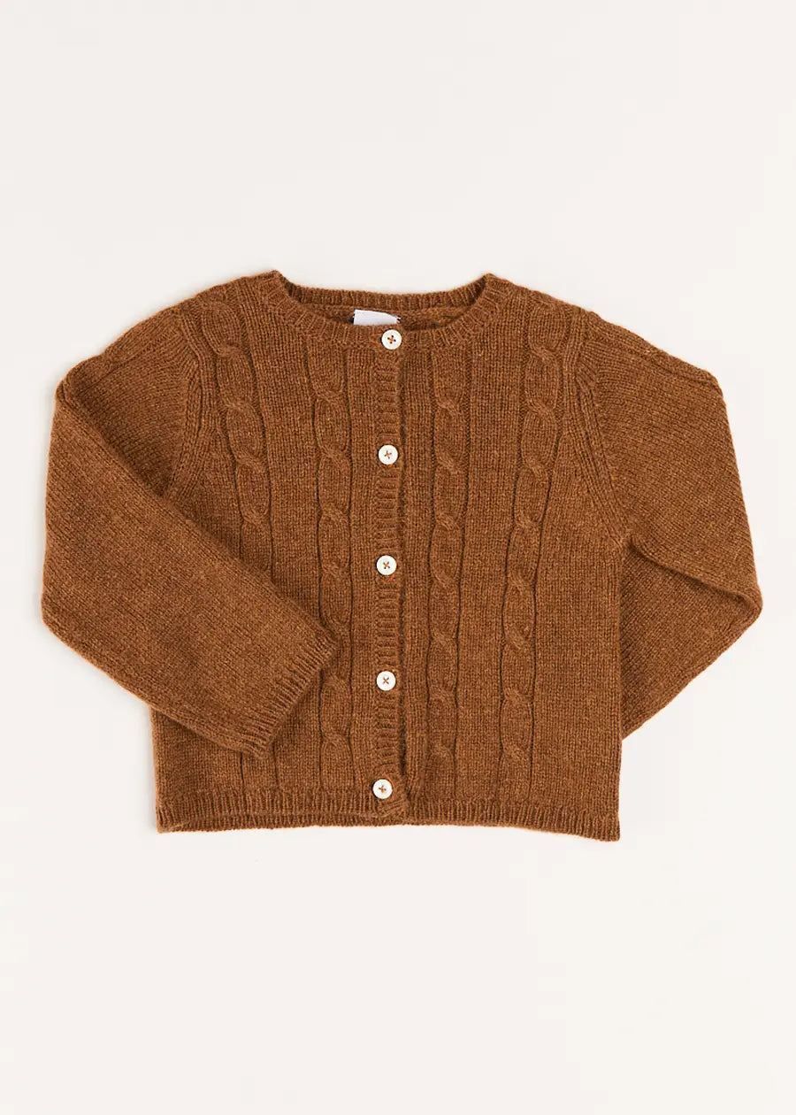Cable Cardigan in Brown (6mths-3yrs) Knitwear from Pepa London US