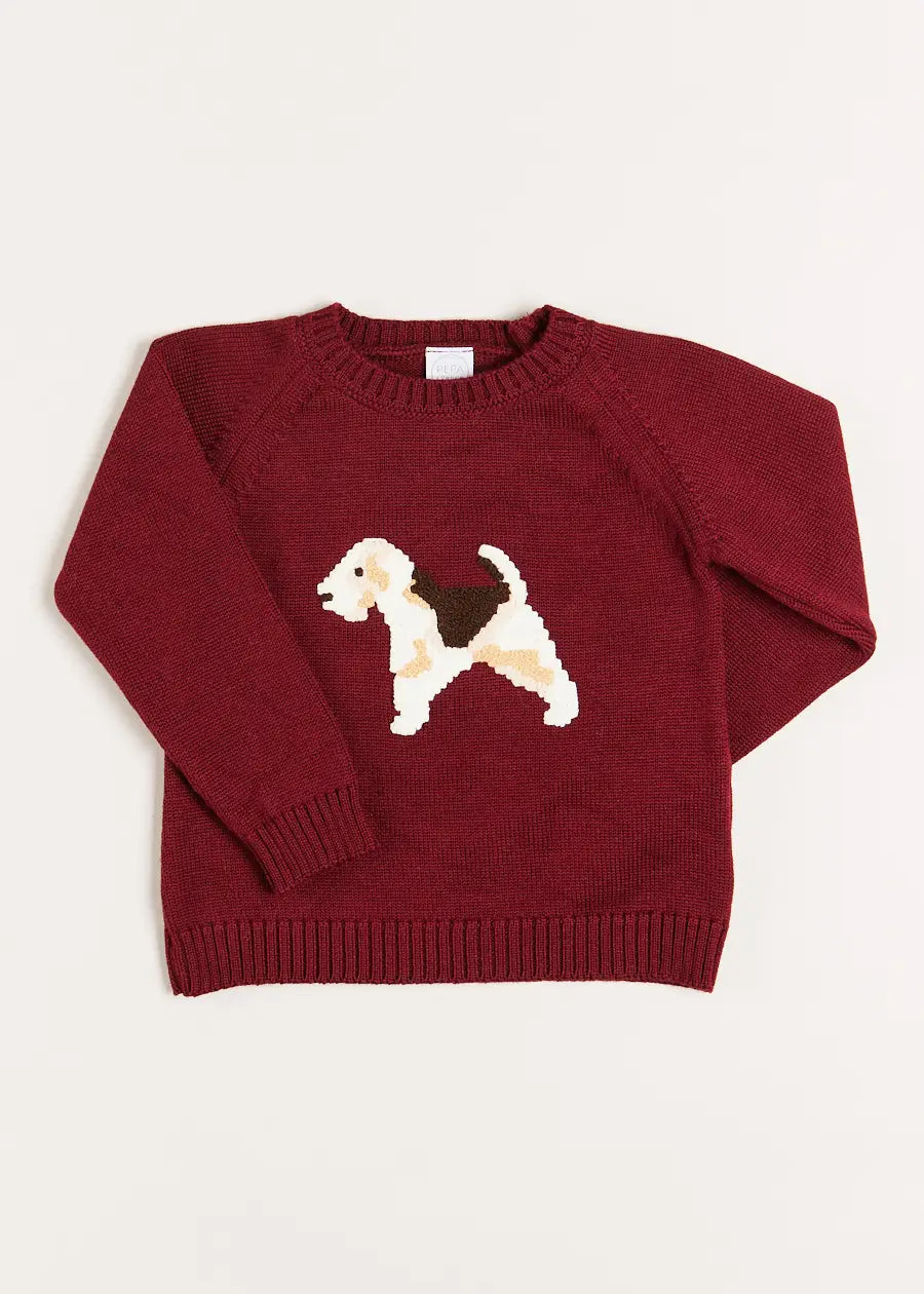 Doggy Intarsia Jumper in Burgundy (12mths-10yrs) Knitwear from Pepa London US