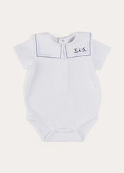 Boat Embroidery Statement Collar Short Sleeve Bodysuit in White (3mths-2yrs) TOPS & BODYSUITS from Pepa London US