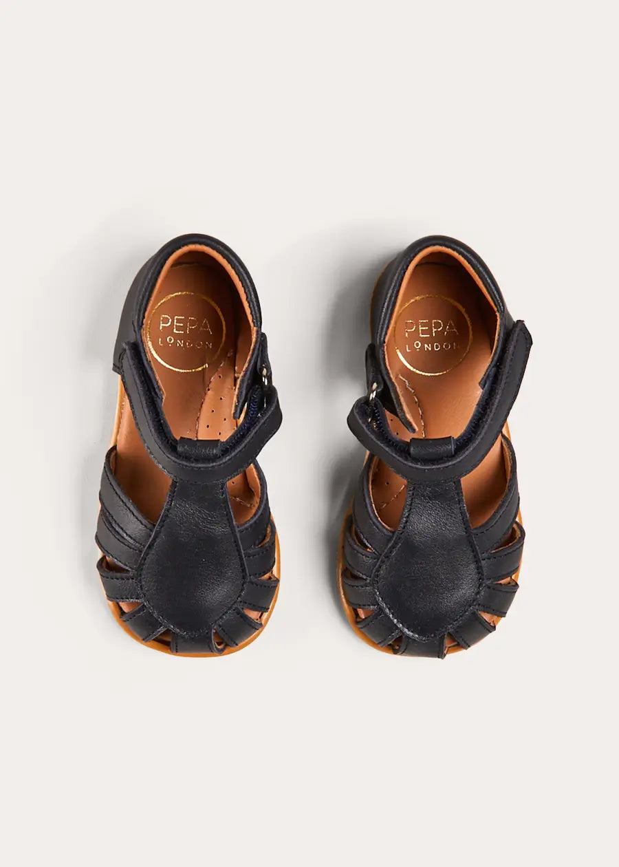 Leather Fishermans Sandals in Navy (21-27EU) SHOES from Pepa London US