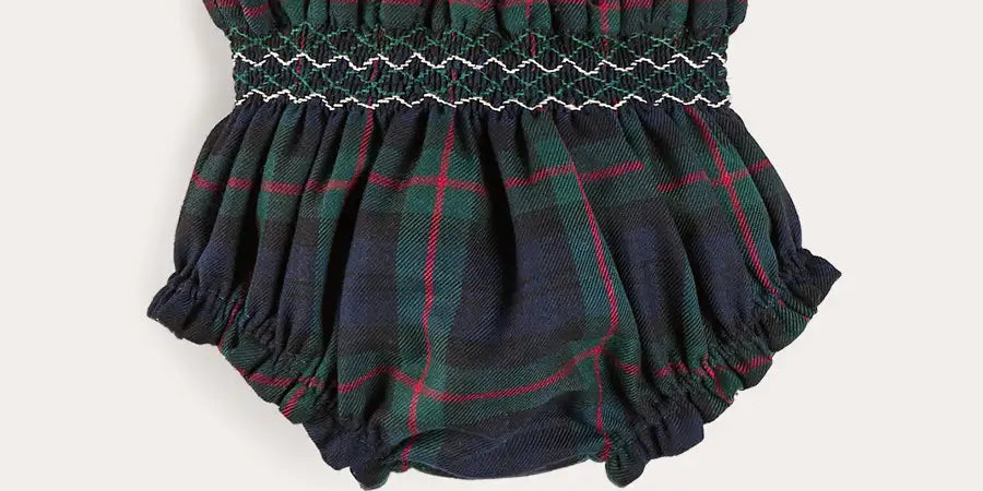 Kinnerton Tartan Hand Smocked Bloomers in Green (3mths-2yrs) Bloomers from Pepa London US