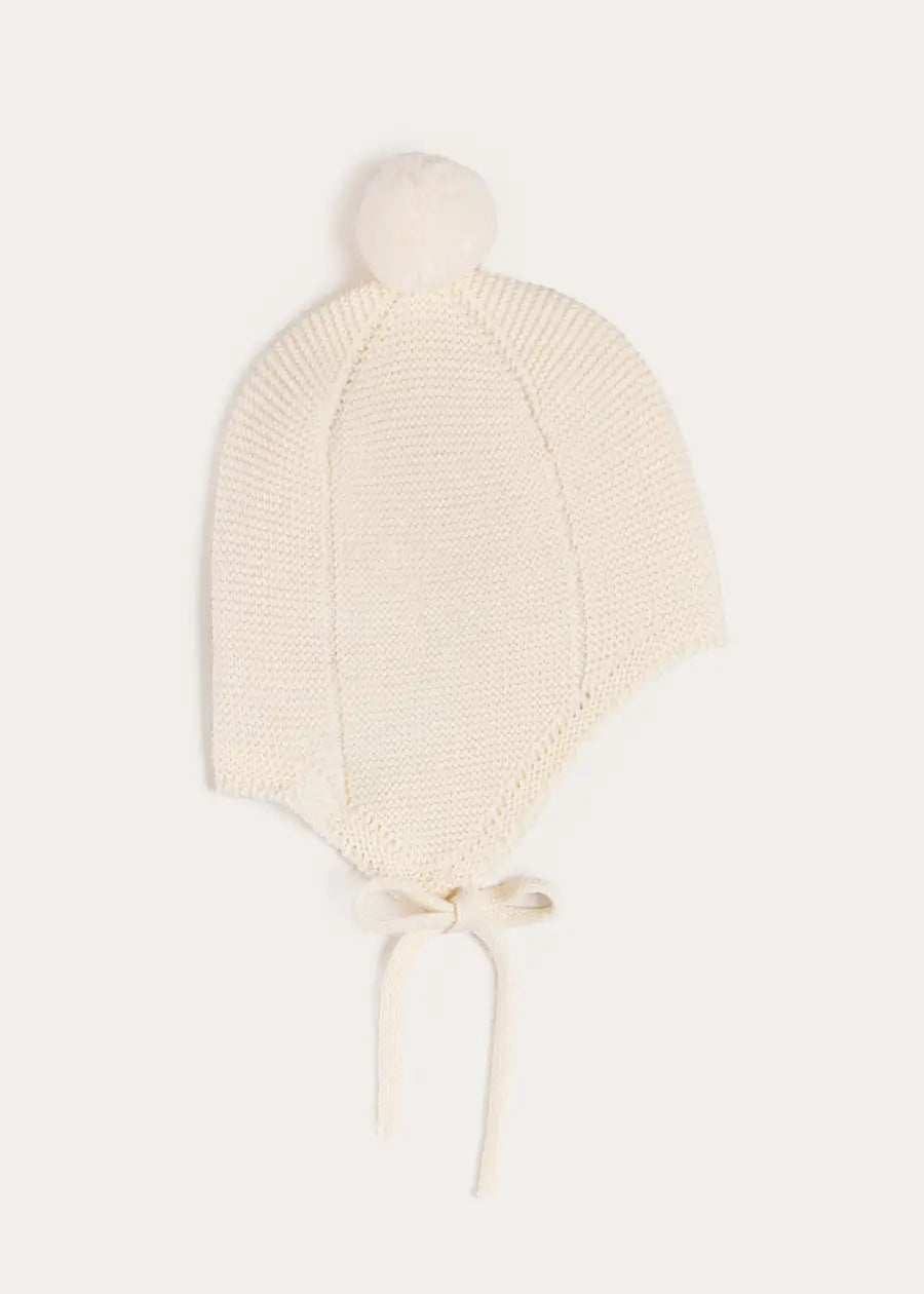 Merino Wool Pom Pom Hat in Cream (S-L) Knitted Accessories from Pepa London US