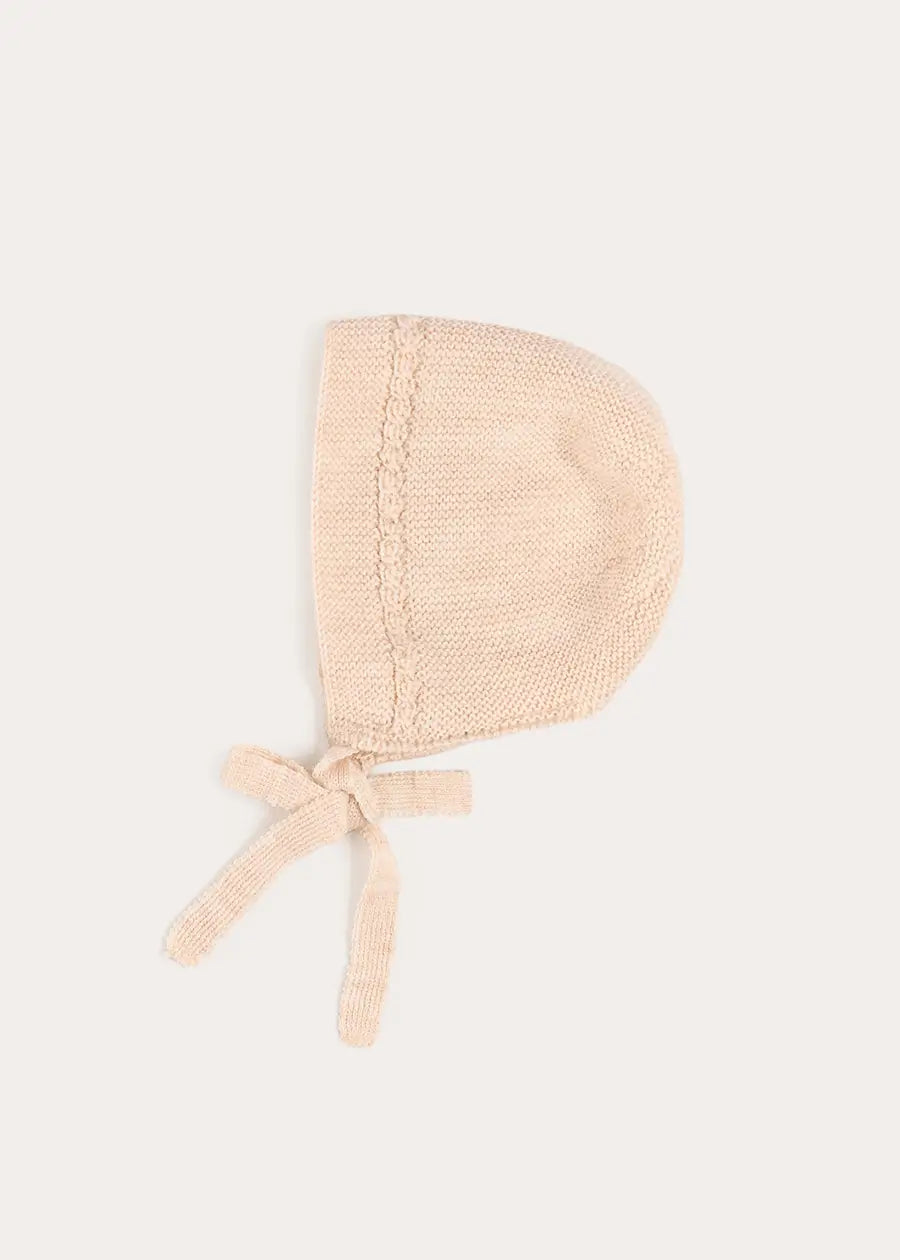 Openwork Cable Knit Bonnet in Cream (S-L) Bonnets from Pepa London US