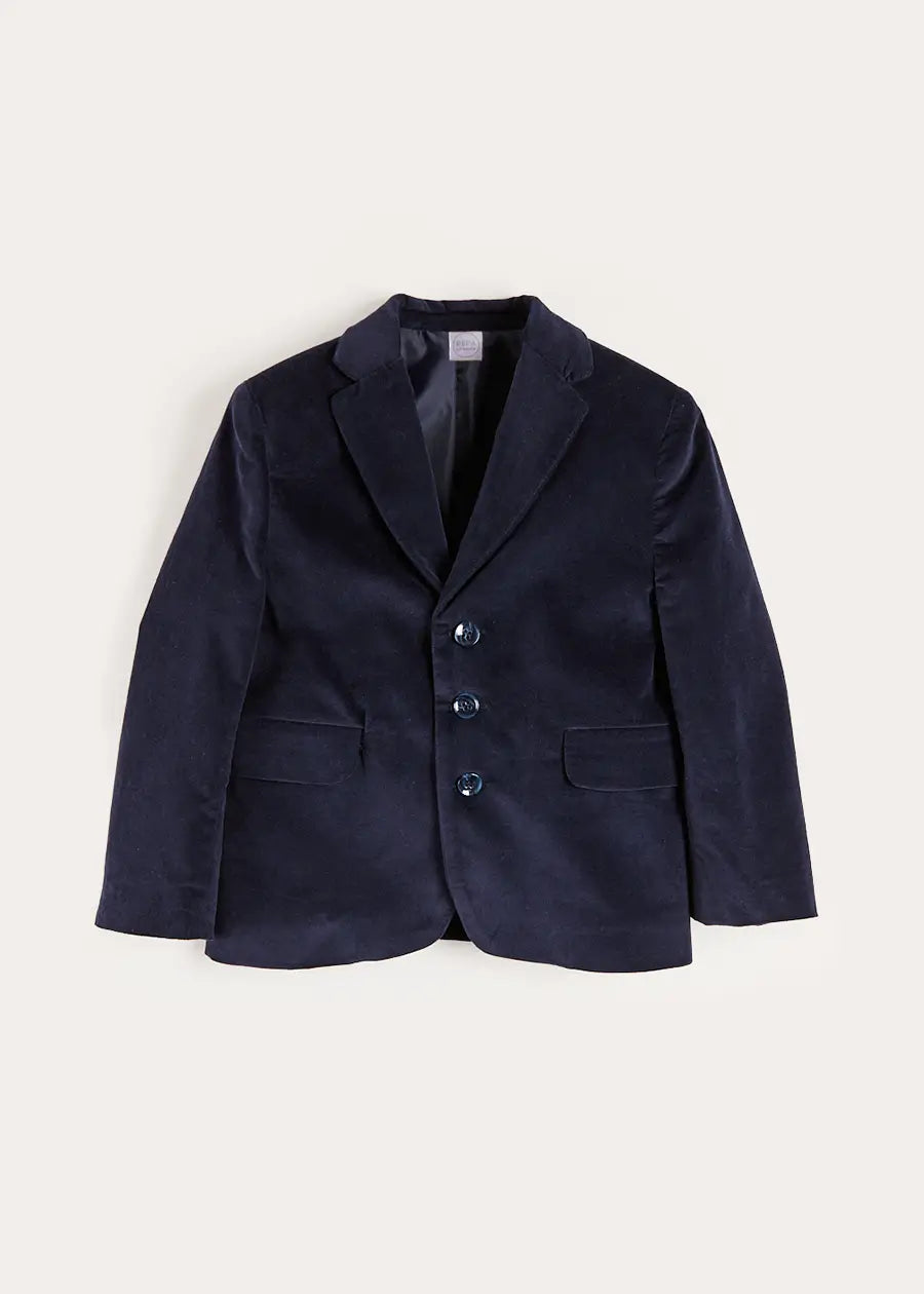 Velvet Three Button Blazer Jacket in Navy (4-10yrs) Coats from Pepa London US
