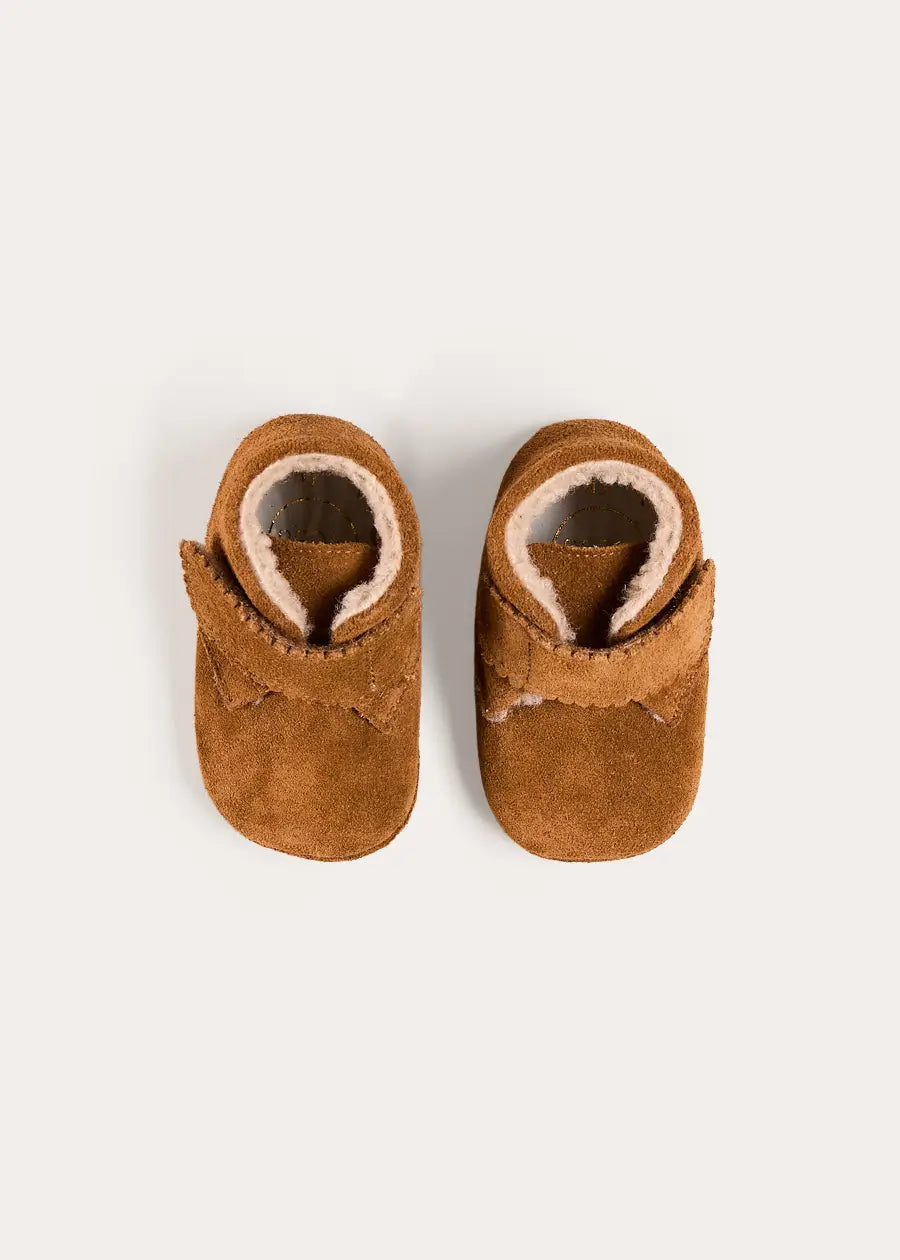 Suede Fleece Lined Booties in Camel (17-20EU) Shoes from Pepa London US