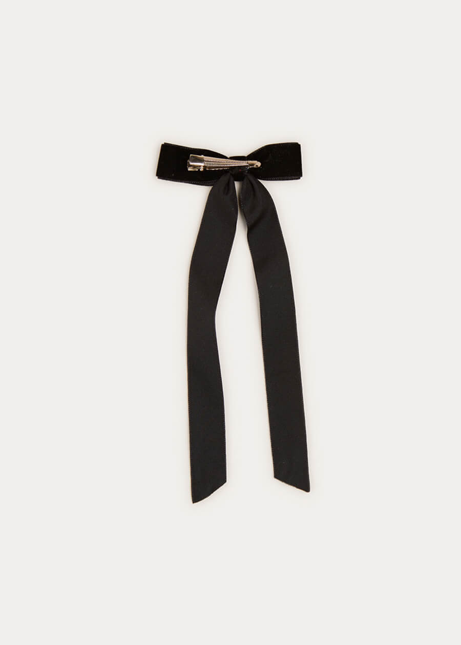 Velvet Long Bow Clip in Black Hair Accessories from Pepa London US