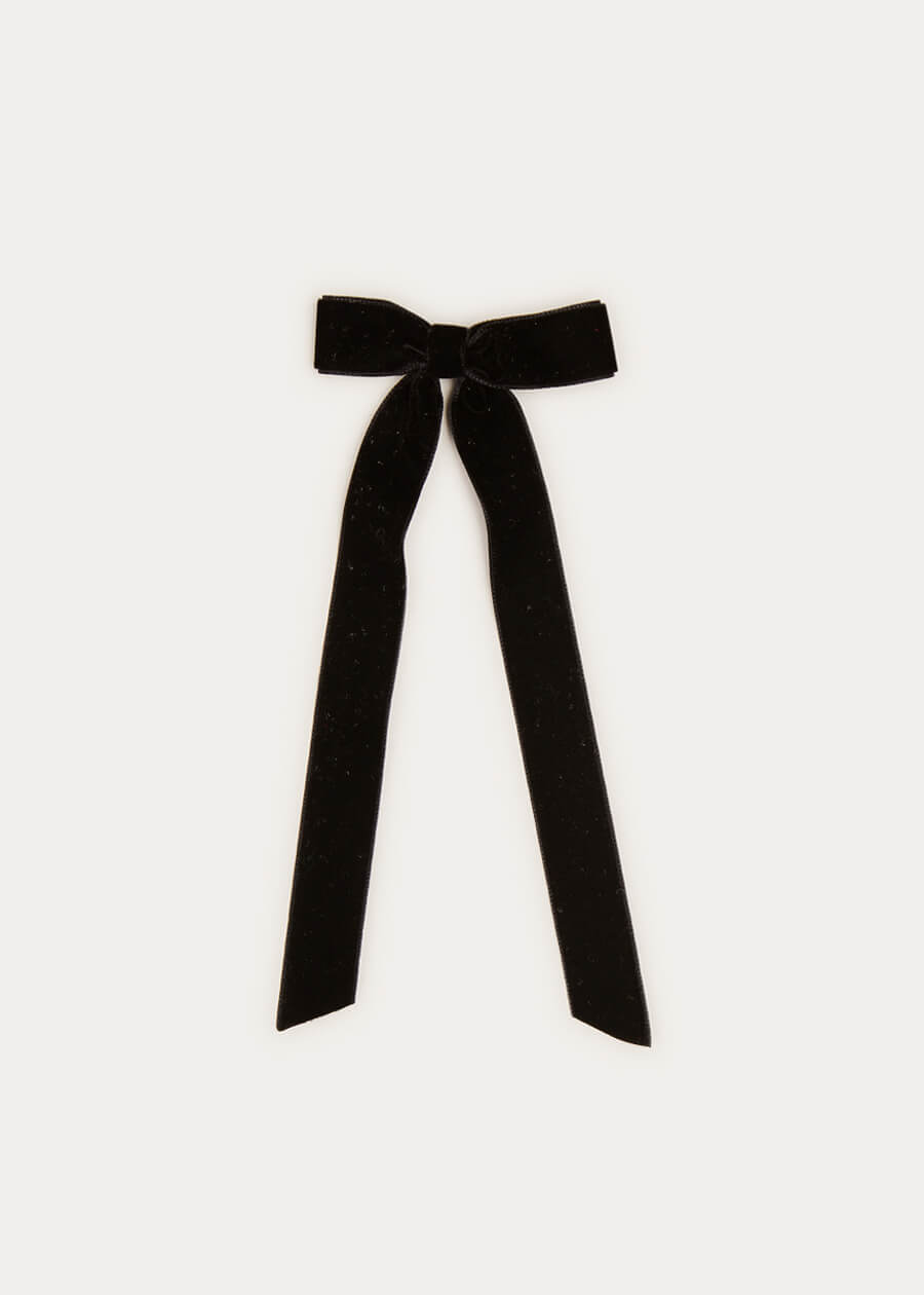 Velvet Long Bow Clip in Black Hair Accessories from Pepa London US