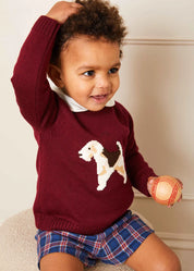 Doggy Intarsia Jumper in Burgundy (12mths-10yrs) Knitwear from Pepa London US