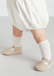 Suede T-Bar Pram Shoes in Beige (17-20EU) Shoes from Pepa London US