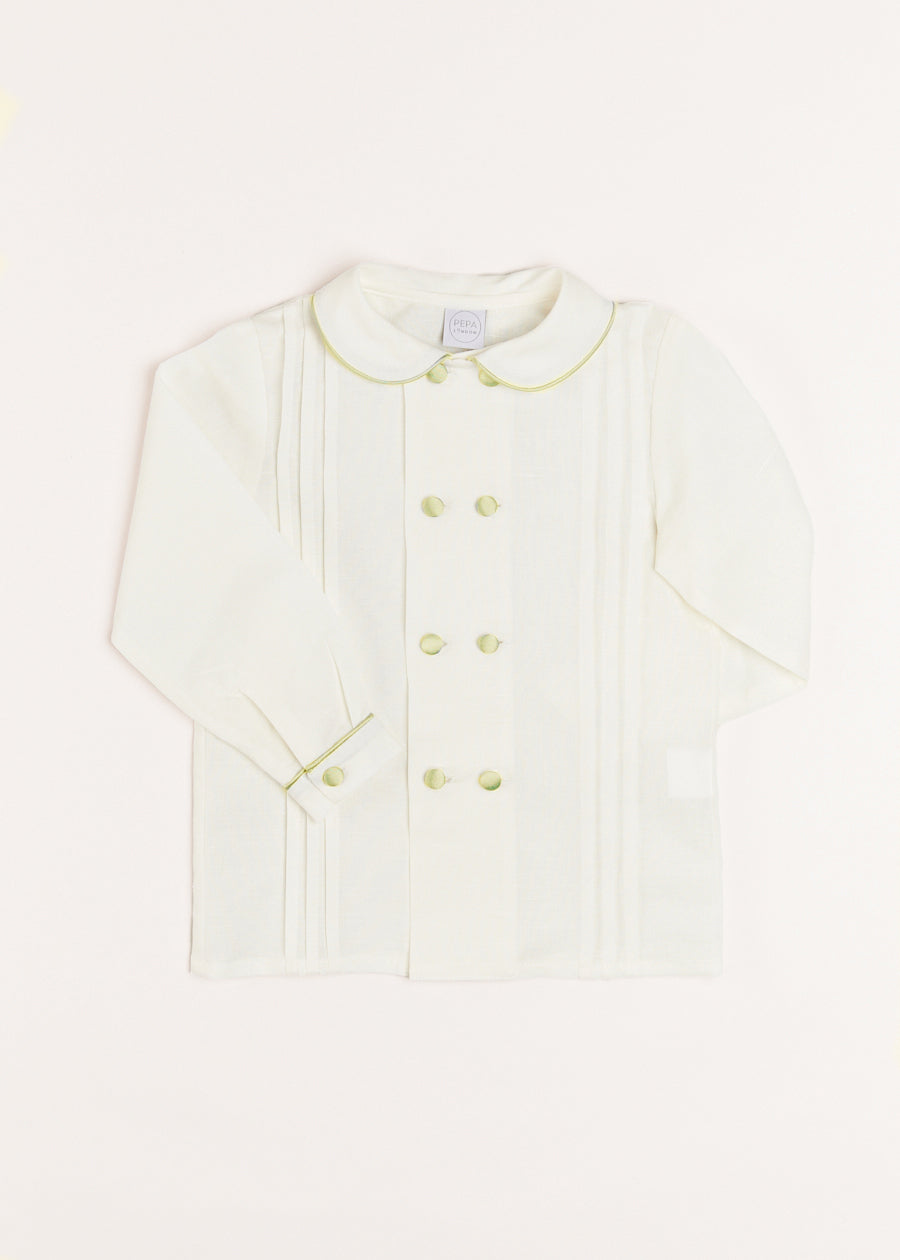 Double-Breasted Peter Pan Collar Shirt with Green Silk Piping (12mths-10yrs) SHIRTS from Pepa London US