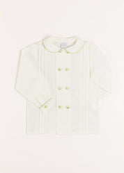 Double-Breasted Peter Pan Collar Shirt with Green Silk Piping (12mths-10yrs) SHIRTS from Pepa London US