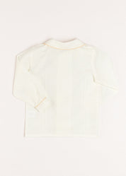 Double-Breasted Peter Pan Collar Long Sleeve Shirt with Beige Silk Piping (18mths-10yrs) Shirts from Pepa London US