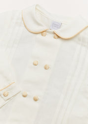 Double-Breasted Peter Pan Collar Long Sleeve Shirt with Beige Silk Piping (18mths-10yrs) Shirts from Pepa London US