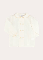 Double-Breasted Peter Pan Collar Long Sleeve Shirt with Beige Silk Piping (18mths-10yrs) Shirts from Pepa London US