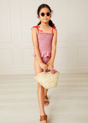 Annie Floral Print Bow Detail Straw Bag in Pink (S-M) Accessories  from Pepa London US