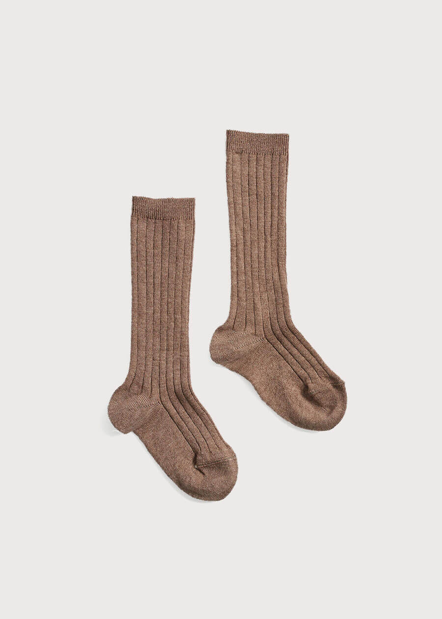 Brown Ribbed Knee-High Socks (3mths-10yrs) Socks from Pepa London US