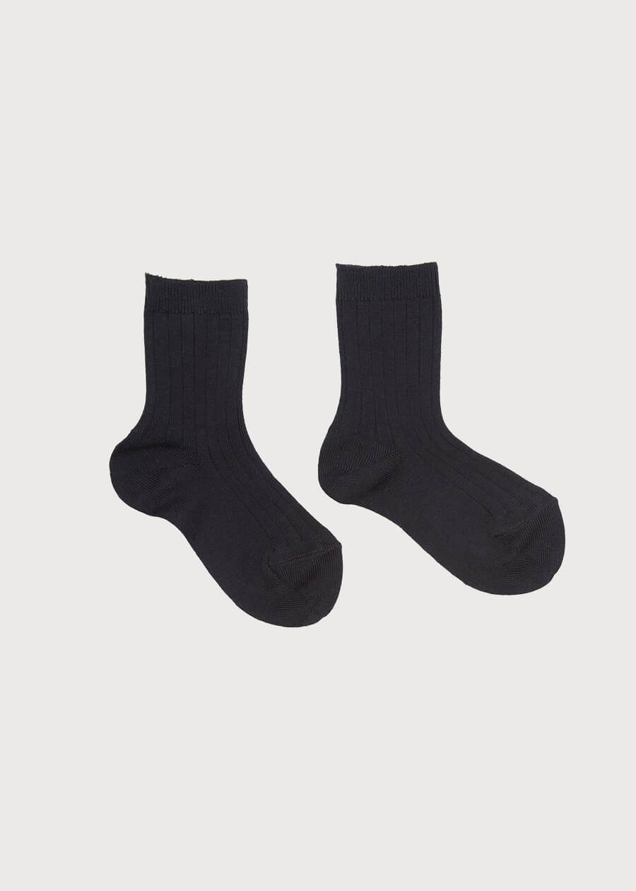 Ribbed short socks - Navy (0mths-10yrs) Socks from Pepa London US