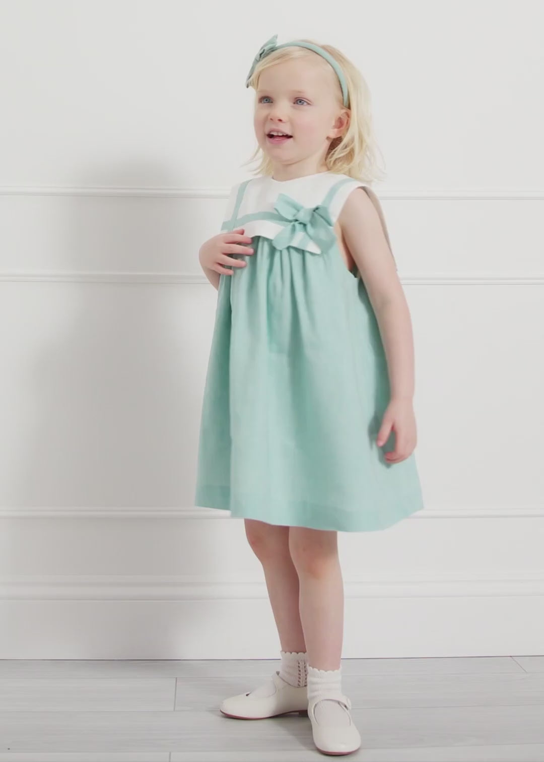 Sleeveless Trapeze Dress With Bow Detail in Green (12mths-10yrs) Dresses from Pepa London US