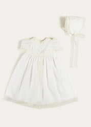 Bespoke Plumeti Embroidered Organic Lawn Cotton Christening Dress and Bonnet Made to order  from Pepa London US