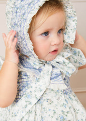 Floral Hand Smocked Bonnet in Blue Rompers  from Pepa London US
