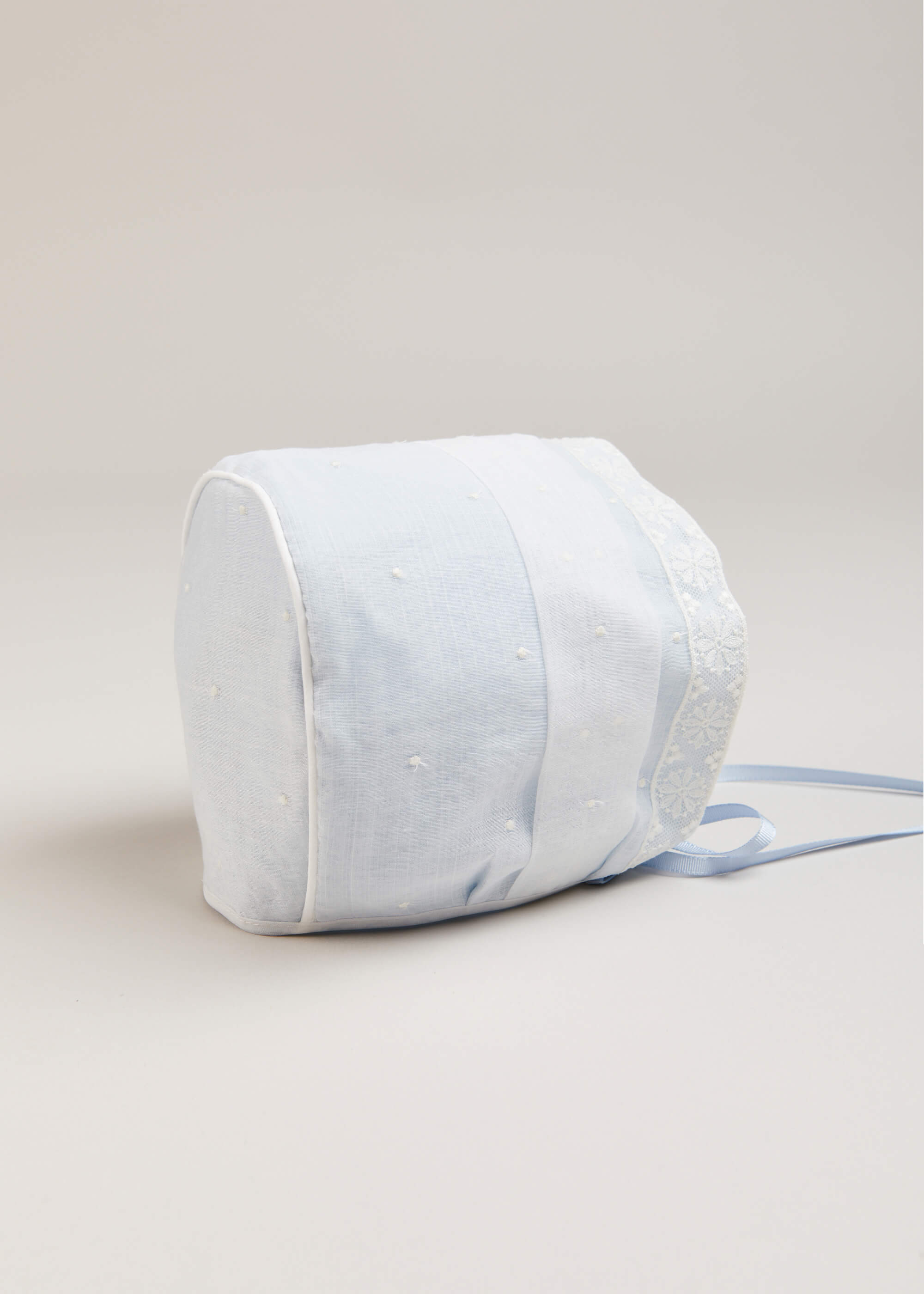 The Skye Lace Trim Embroidered Bonnet in Pale Blue (3mths-2yrs) BONNETS from Pepa London US