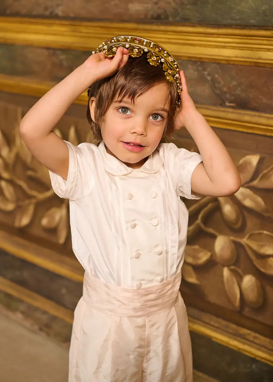 The Royal Silk Knickerbocker Three-Piece Set in Rose (2-6yrs) TWO PIECE SETS from Pepa London US