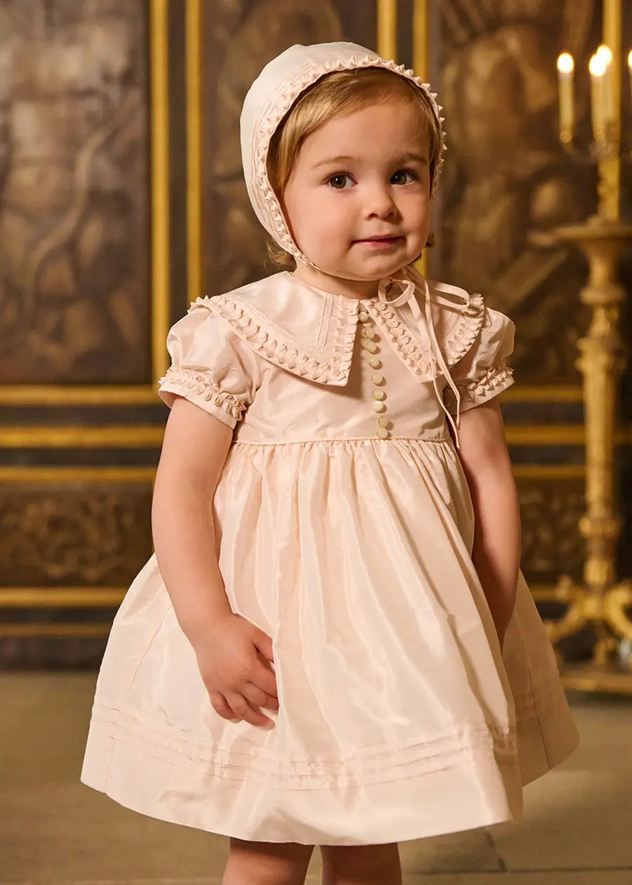 The Royal Silk Dress with Bloomers in Rose (6mths-3yrs) Dresses from Pepa London US