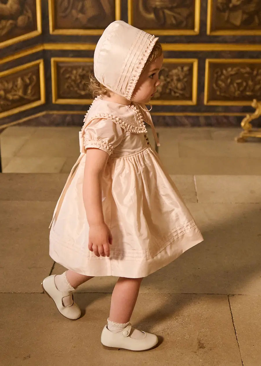 The Royal Silk Dress with Bloomers in Rose (6mths-3yrs) Dresses from Pepa London US