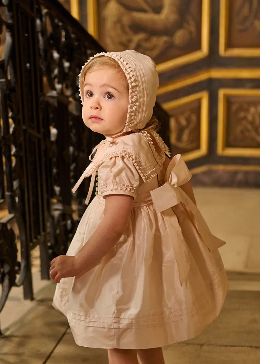 The Royal Silk Dress with Bloomers in Rose (6mths-3yrs) Dresses from Pepa London US