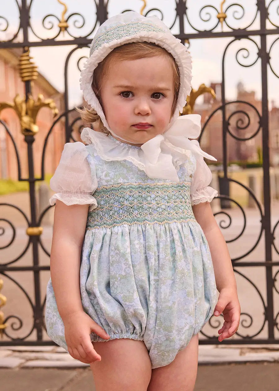 The Regency Floral Organza Romper in Green (6mths-3yrs) PRE-ORDER Rompers from Pepa London US