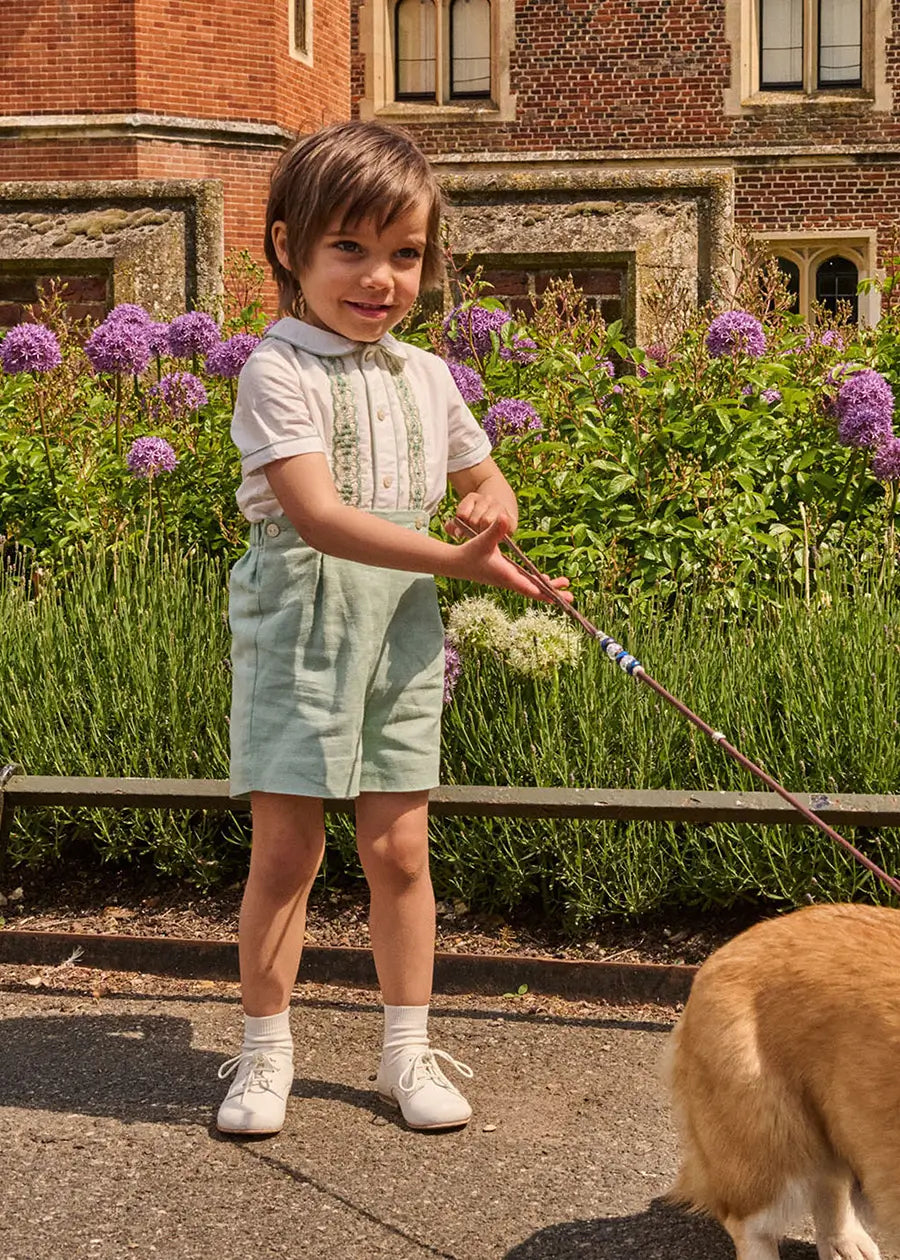 The Regency Floral Hand Smocked Two Piece Set in Green (12mths-5yrs) PRE-ORDER TWO PIECE SETS from Pepa London US