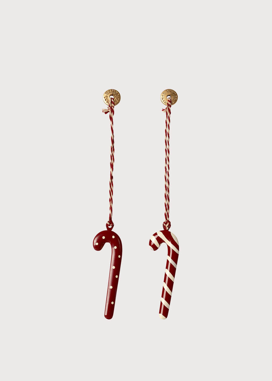 Hand Painted Sugar Cane Christmas Ornaments (Set Of 2) in Red Toys  from Pepa London US